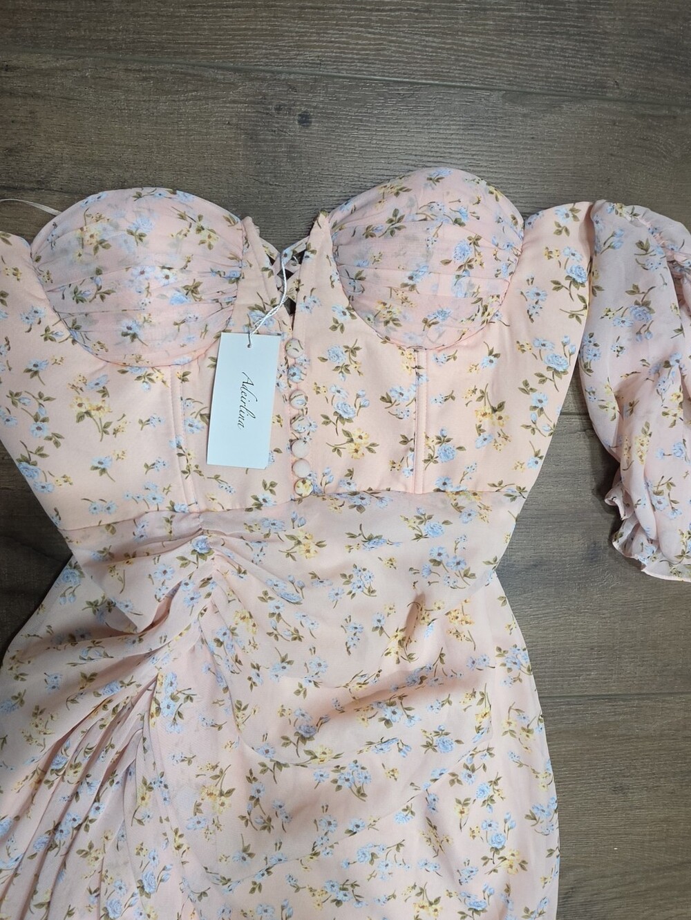 NWT Adeirlina Pink Floral Ruched Midi Dress Off Shoulder XL - Picture 3 of 6